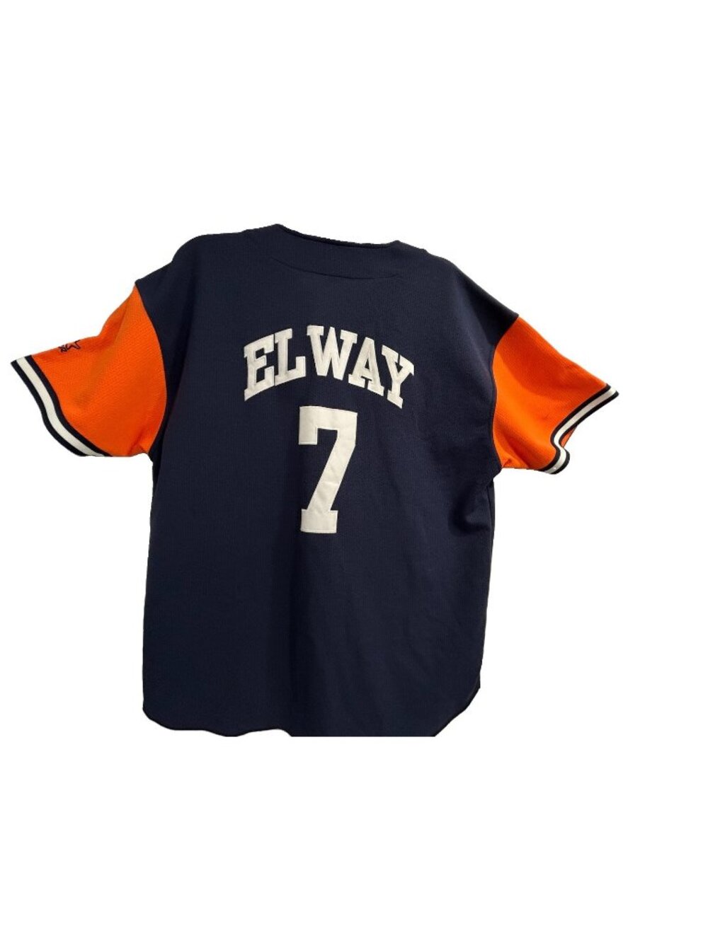 Denver Broncos Elway NFL Baseball Jersey Men's 2XL Blue Orange Button-Up Starter